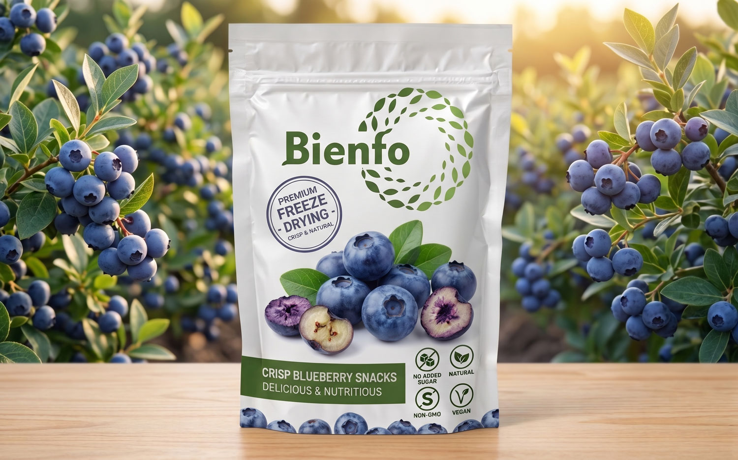 Bienfo Blueberry freeze-dried snack package
