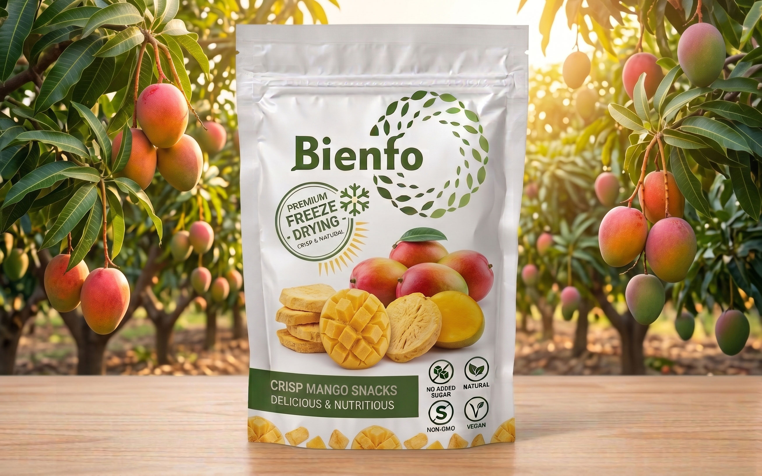 Bienfo freeze-dried mango, whole and sliced