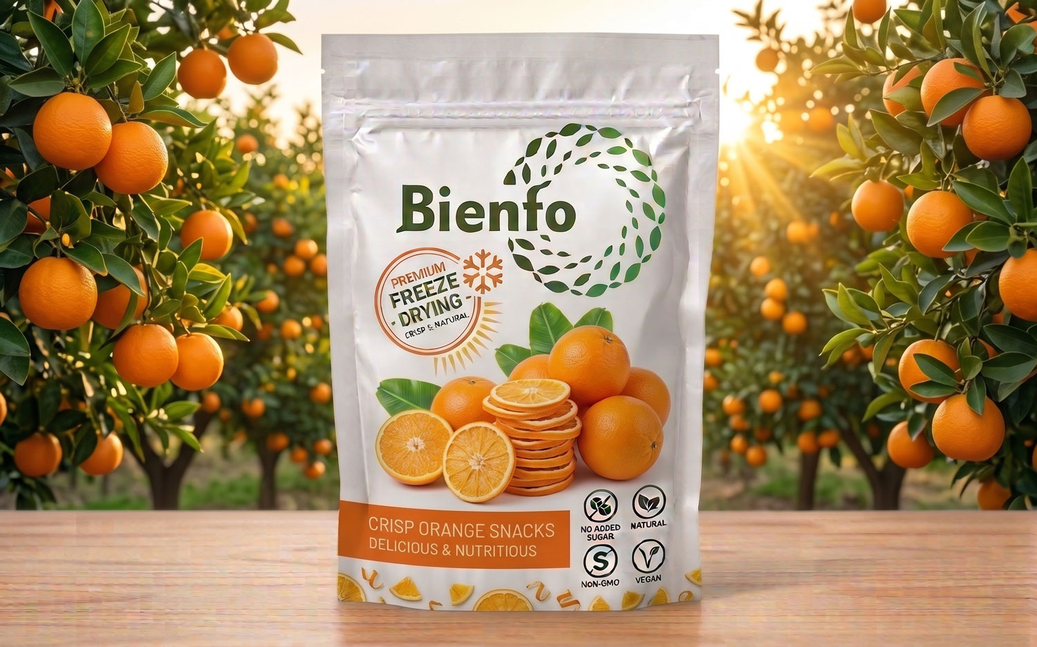 Bienfo freeze-dried orange, whole and sliced
